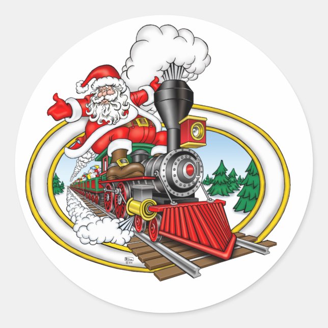 Santa Claus fährt eine Dampflokomotive Runder Aufkleber (Vorderseite)