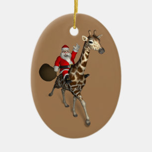 Santa Claus fährt eine süße Giraffe Keramik Ornament