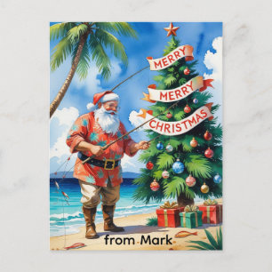 Santa Claus fischt an Weihnachten 