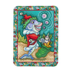 SANTA CLAUS FISH TALES, STARFISH, BAG of SAASHELLS Magnet