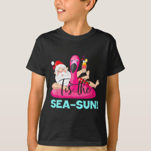 Santa Claus Flamingo Float Tis Die Meer-Sonne Weih T-Shirt