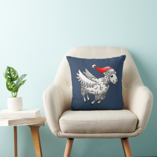 Santa Claus Flying Christmas Sheep Kissen