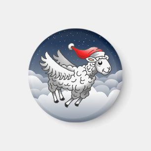 Santa Claus Flying Christmas Sheep Magnet