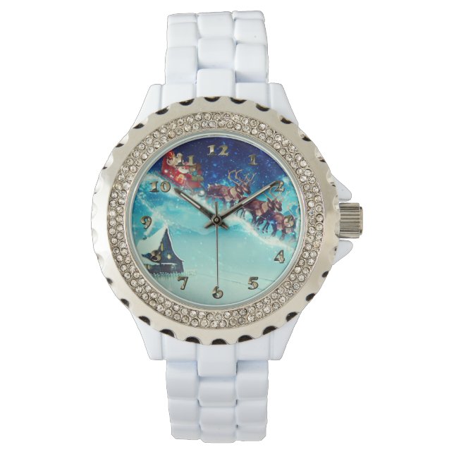 Santa Claus Flying with Rentier Armbanduhr (Vorderseite)