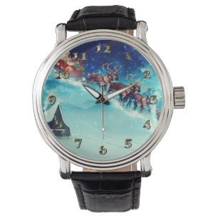 Santa Claus Flying with Rentier Armbanduhr