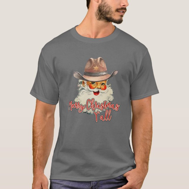 Santa Claus Frohe Weihnachten Y'all Western Land T-Shirt (Vorderseite)