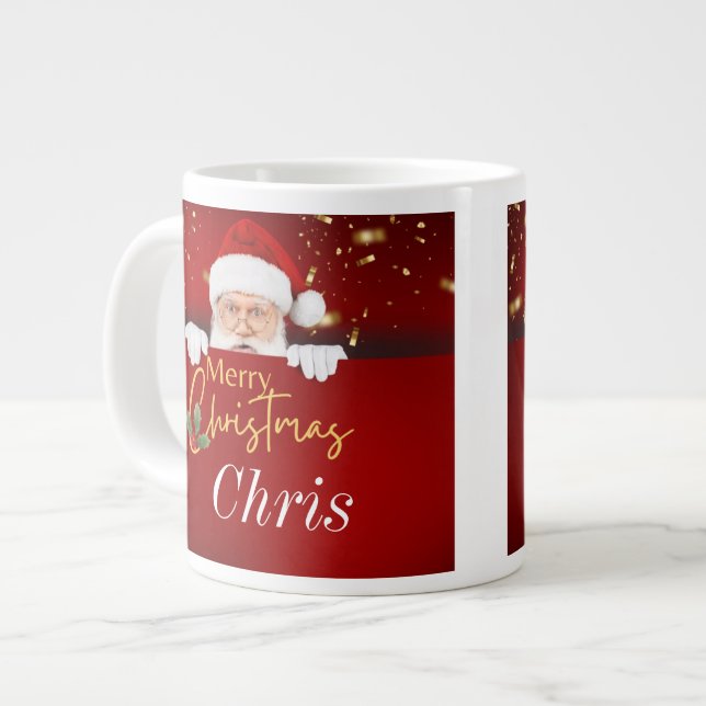 Santa Claus Frohe Weihnachts-Individuelle Name auf Jumbo-Tasse (Vorderseite Links)