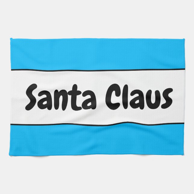SANTA CLAUS Fun Sky Blue White Stripes Retro Text Geschirrtuch (Horizontal)