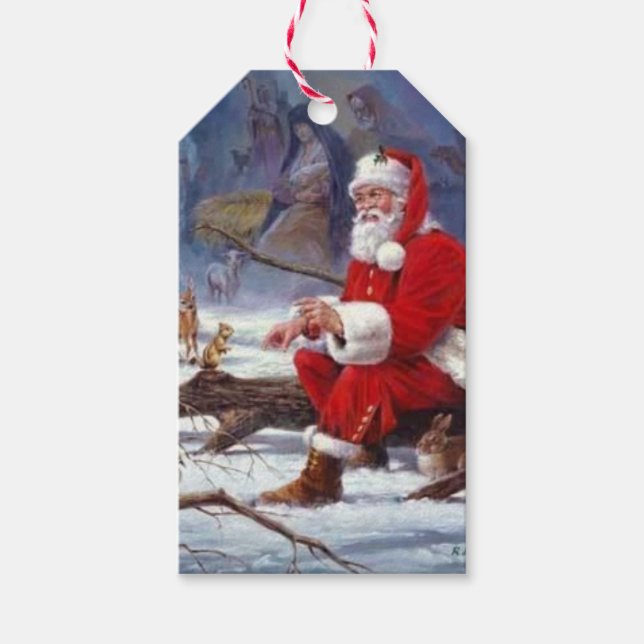 Santa Claus Füttre Eichhörnchen Geschenkanhänger (Vorderseite)