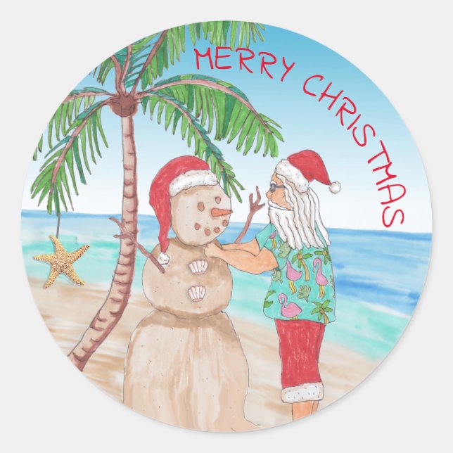 Santa Claus Gebäude Sandy Snowman Weihnachten Runder Aufkleber (Vorderseite)