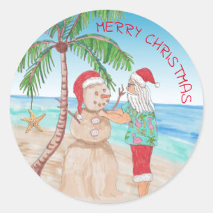 Santa Claus Gebäude Sandy Snowman Weihnachten Runder Aufkleber