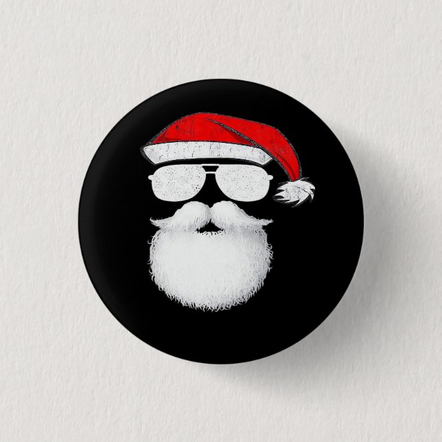 Santa Claus Gesicht Sonnenbrille Mit Hut Bart Weih Button (Vorderseite)