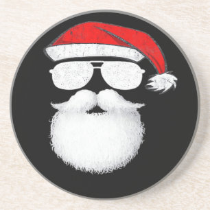 Santa-Claus-Gesicht-Sonnenbrille Mit Hut Bart Weih Getränkeuntersetzer