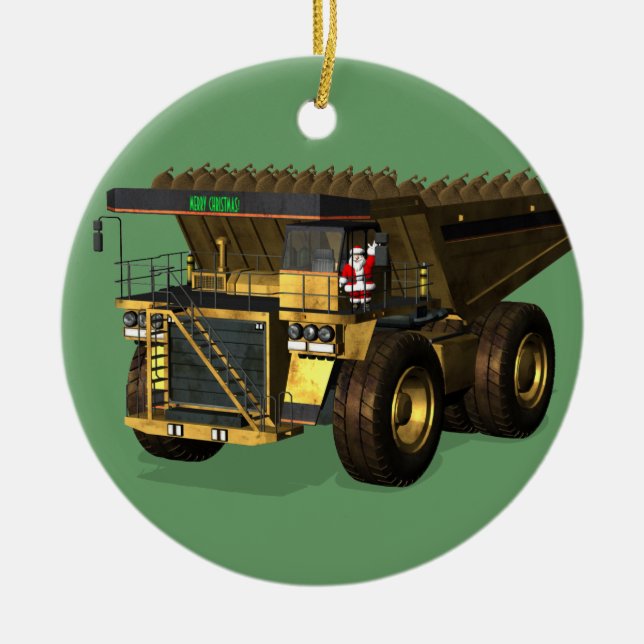 Santa Claus Giant Dump Truckfahrer Keramikornament (Vorne)