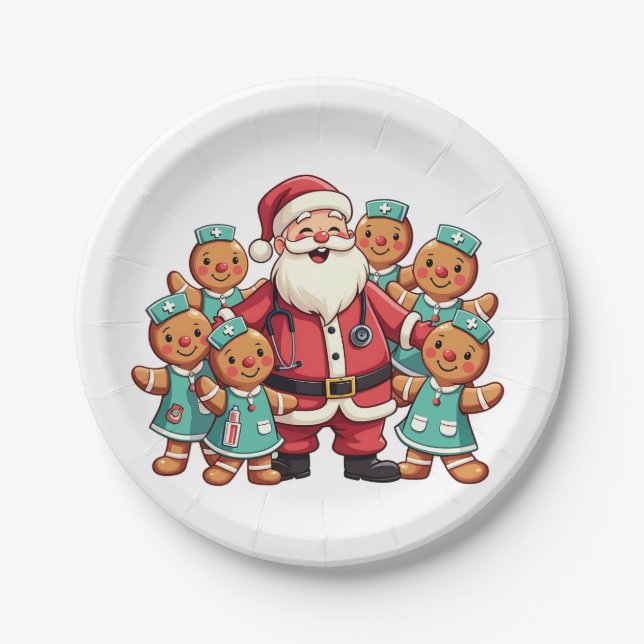 Santa Claus Gingerbread Krankenwagen Pappteller (Vorderseite)