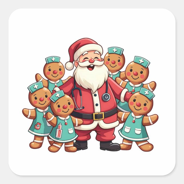 Santa Claus Gingerbread Krankenwagen Quadratischer Aufkleber (Vorderseite)