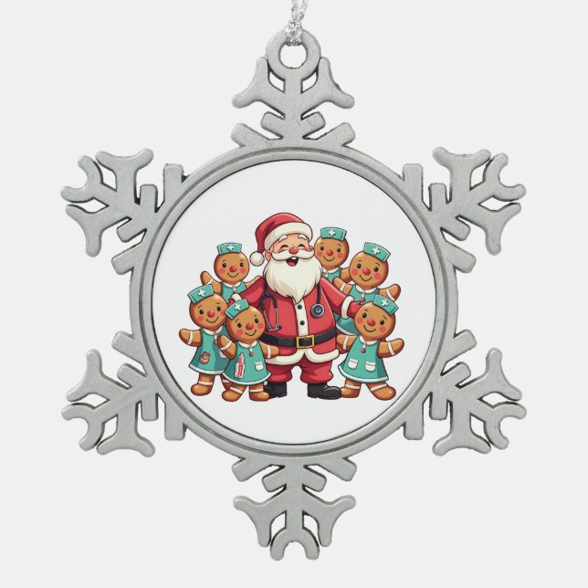 Santa Claus Gingerbread Krankenwagen Schneeflocken Zinn-Ornament (Vorderseite)