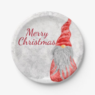 Santa Claus Gnome auf dem Snowy Field Pappteller