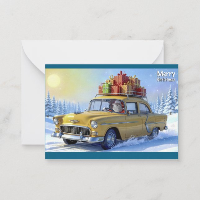 Santa Claus Greeting Card Oldtimer Mitteilungskarte (Vorderseite)
