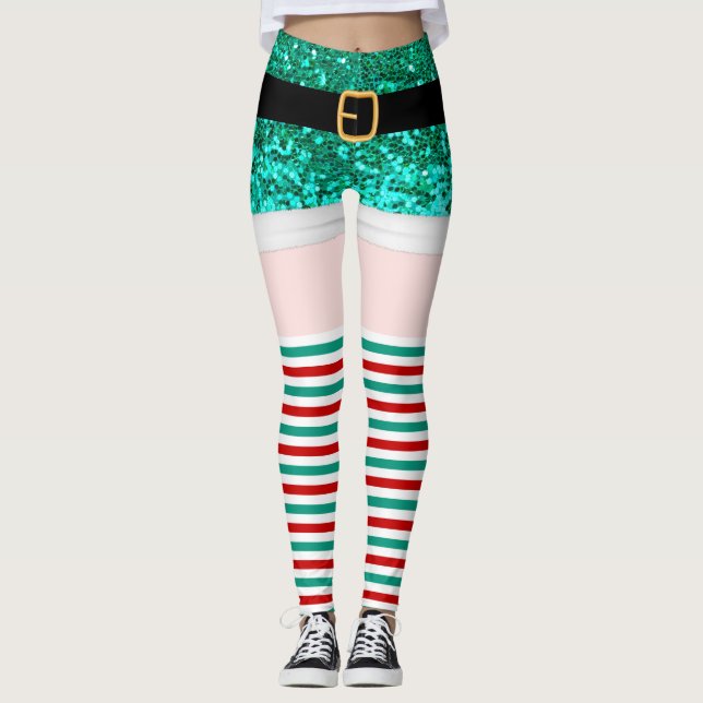 Santa Claus grüner Glitzer Leggings (Vorderseite)