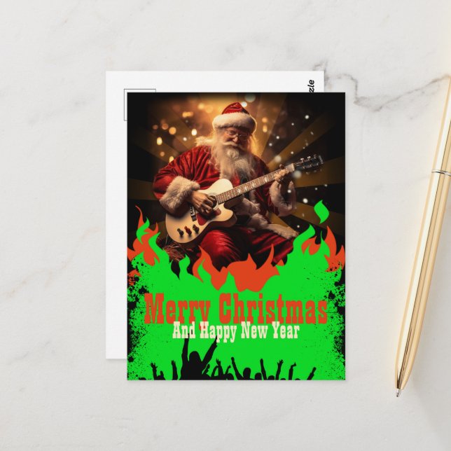 Santa Claus Guitar Postkarte (Vorderseite/Rückseite Beispiel)