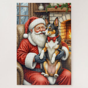 Santa Claus hält Australian Kelpie Weihnachten 
