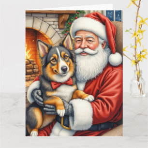 Santa Claus hält Australian Shepherd Weihnachten  Karte
