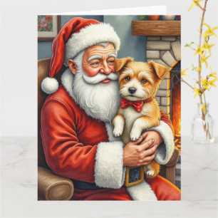 Santa Claus hält Australian Terrier Weihnachten Karte