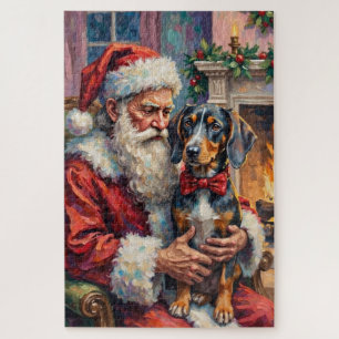 Santa Claus hält Bluetick Coonhound Weihnachten 