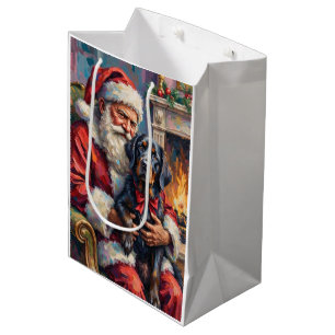 Santa Claus hält Newfoundland-Weihnachtskunst Mittlere Geschenktüte