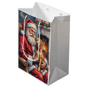 Santa Claus hält Shar Pei Weihnachtskunst Mittlere Geschenktüte