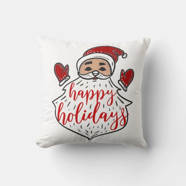 Santa Claus Happy Holidays Red White Strip Xmas Kissen (Vorderseite)
