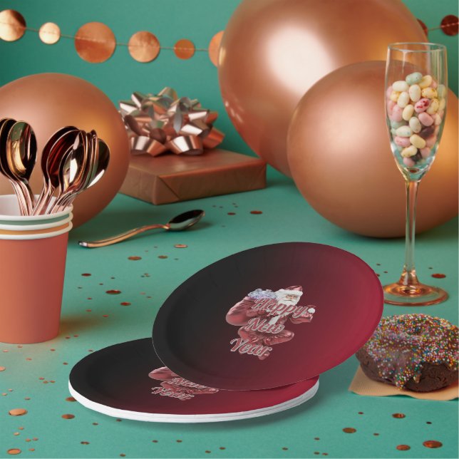 Santa Claus Happy New Year Disposable Paper Plates Pappteller (Multi)
