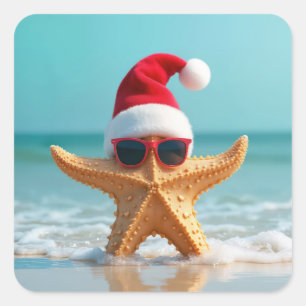 Santa Claus Hat auf einem Stachel Quadratischer Aufkleber