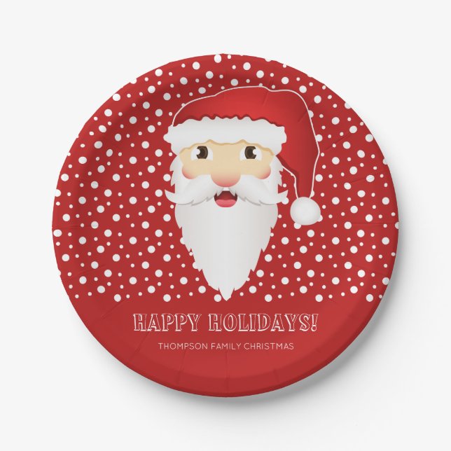 Santa Claus Head Custom Event Name Red Christmas Pappteller (Vorderseite)