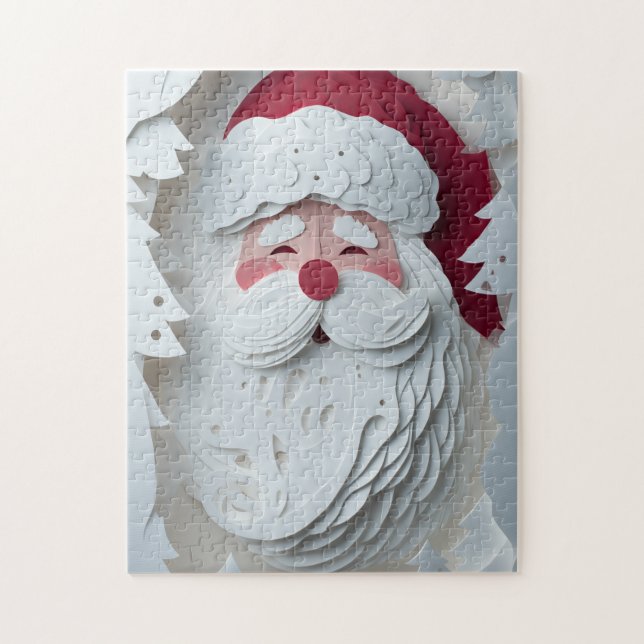 Santa Claus head with white Christmas trees (Vertikal)