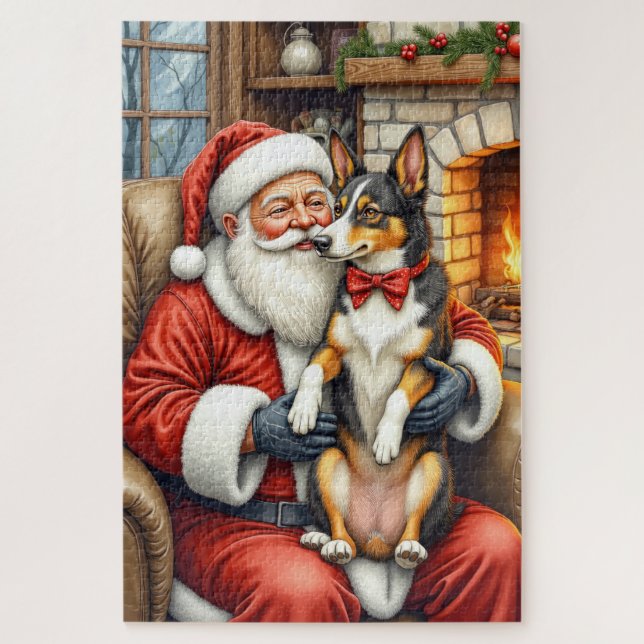 Santa Claus Holding Australian Kelpie Christmas  (Vertikal)