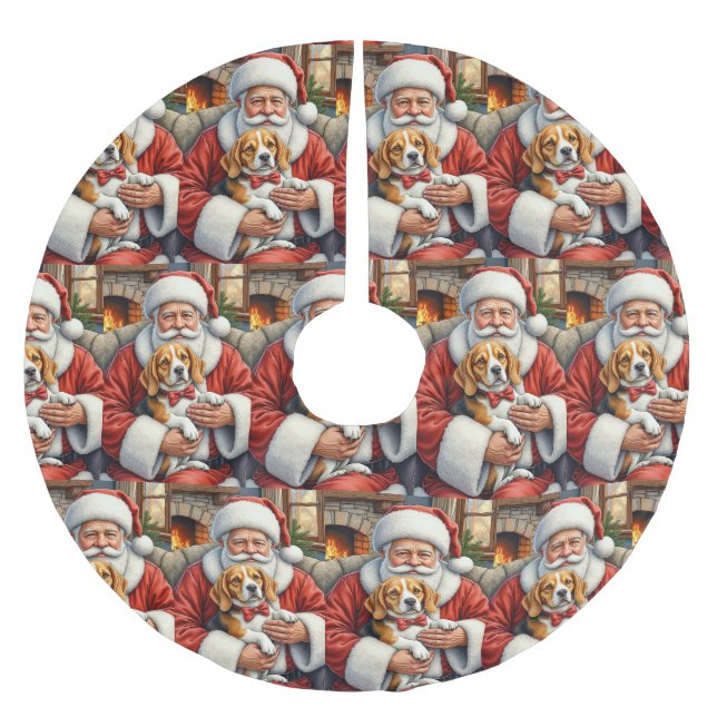 Santa Claus Holding Beagle Christmas Art Polyester Weihnachtsbaumdecke (Vorderseite)