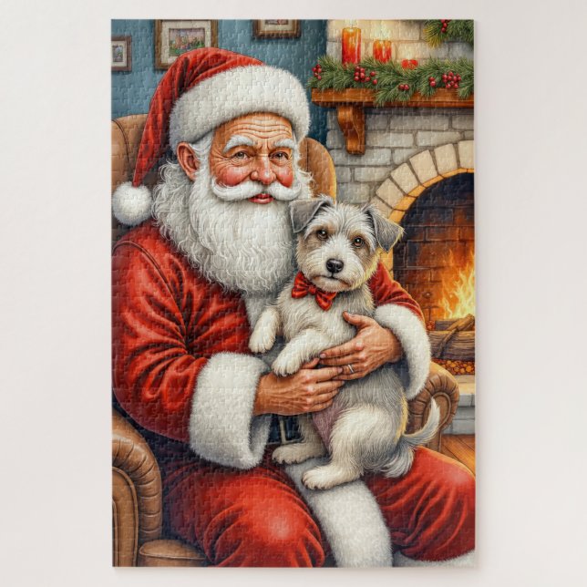 Santa Claus Holding Biewer Terrier Christmas Art (Vertikal)