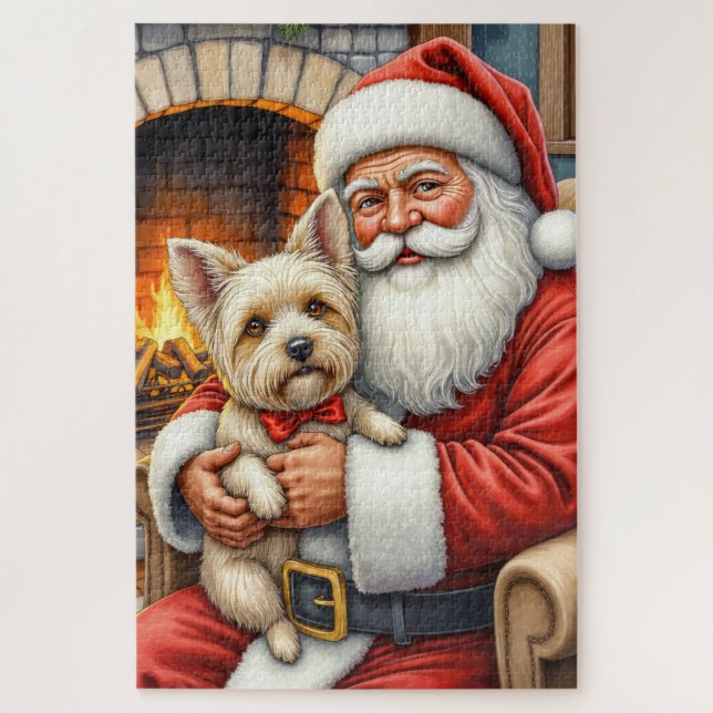 Santa Claus Holding Cairn Terrier Christmas Art (Vertikal)