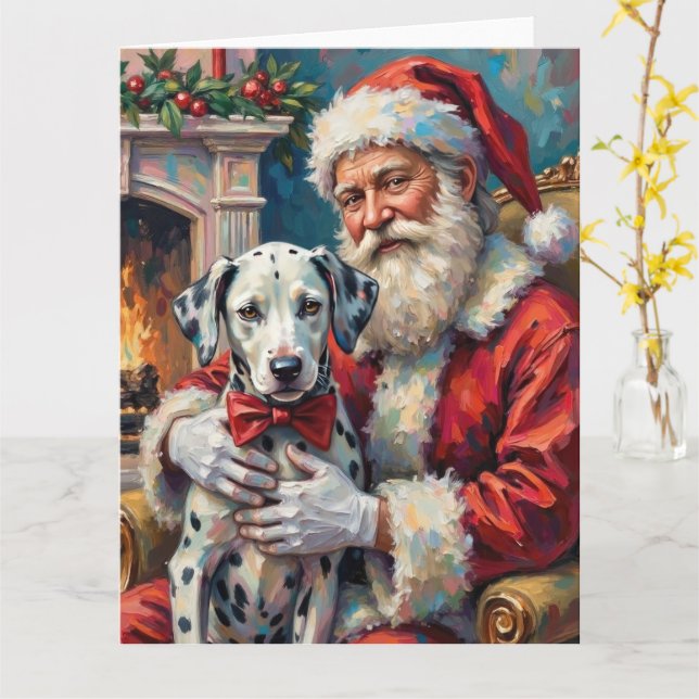 Santa Claus Holding Dalmatian Christmas Art Karte (Gelbe Blume)