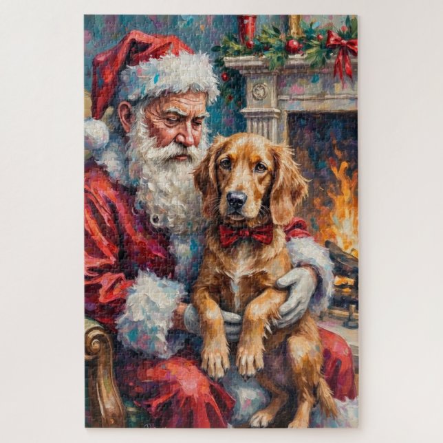 Santa Claus Holding English Setter Christmas Art (Vertikal)