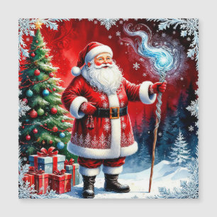 Santa Claus Holding Magic Staff Magnetkarte