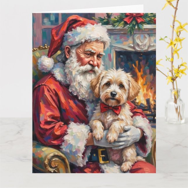 Santa Claus Holding Maltese Christmas Art Karte (Gelbe Blume)