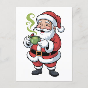 Santa Claus Holding Matcha Drink Weihnachten Einladungspostkarte
