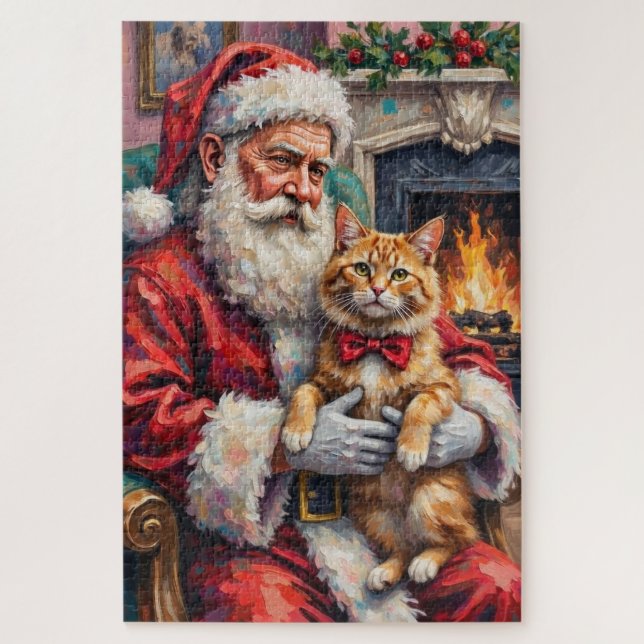 Santa Claus Holding Persian Cat Christmas Art (Vertikal)