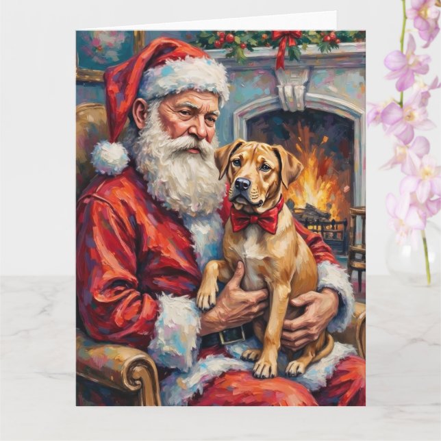 Santa Claus Holding Shar Pei Christmas Art Karte (Orchidee)