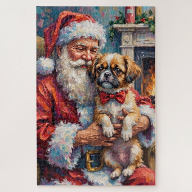 Santa Claus Holding Shih Tzu Christmas Art (Vertikal)