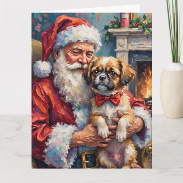 Santa Claus Holding Shih Tzu Christmas Art Karte (Vorderseite)