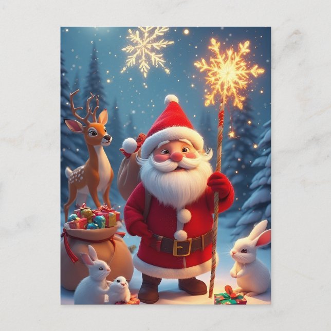 Santa Claus Holding Snowflake Postkarte (Vorderseite)